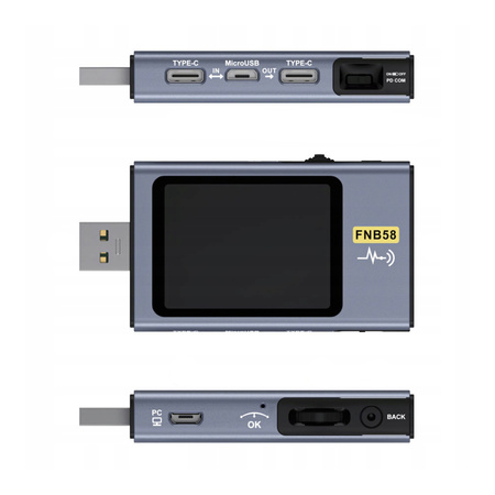 Miernik USB Tester FNIRSI FNB58 BT Bluetooth Wyświetlacz LCD 2"